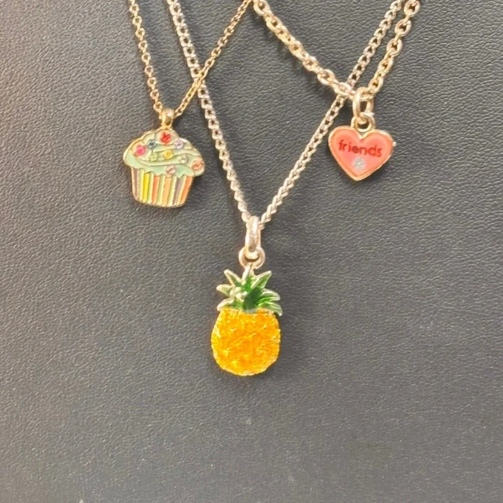 Necklace Set Multicolor Pineapple Cupcake Heart Kidcore Boho Y2K Streetwear 3pc